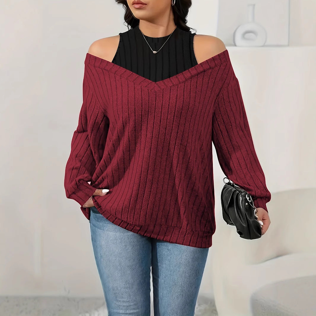 New Loose Ribbed Brushed Long-sleeve T-shirt