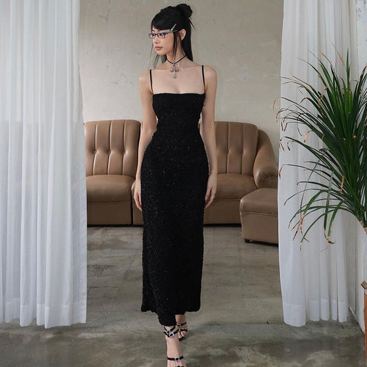 Women's Sling Backless Flash Fur Dress