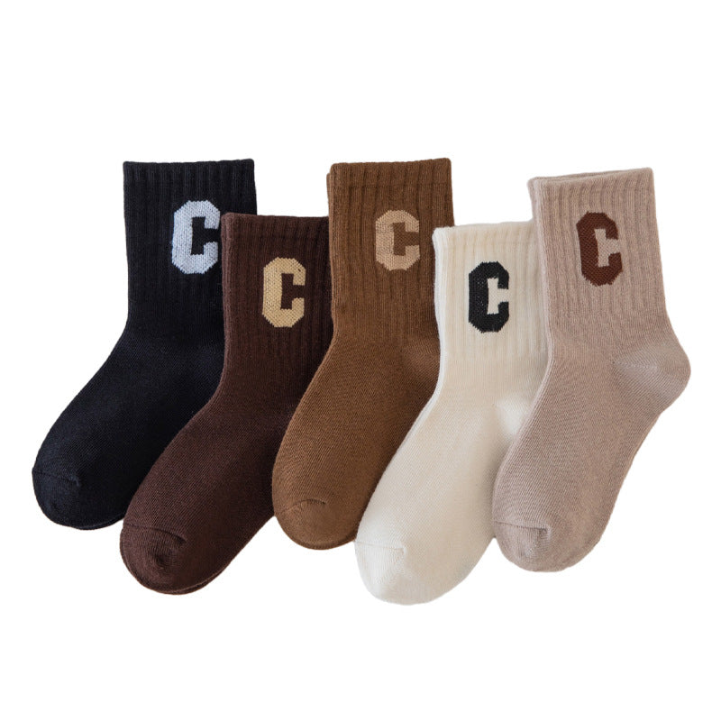 C-letter Medium Tube Combed Cotton Breathable Children's Socks