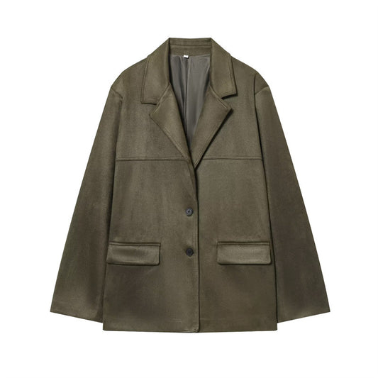 Women's Solid Color Suede Effect Suit Jacket Shorts
