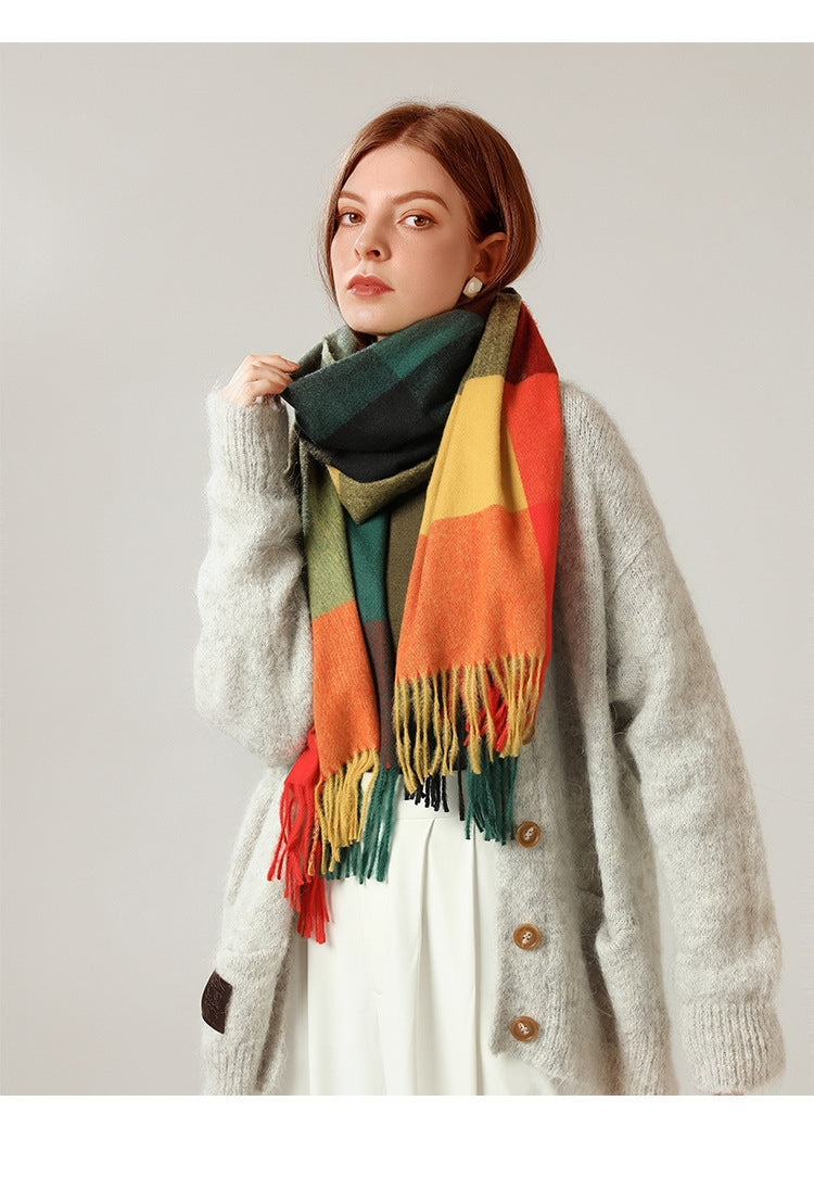 Shawl Scarf Winter Warmth Cashmere Tassel Plaid Long Bib