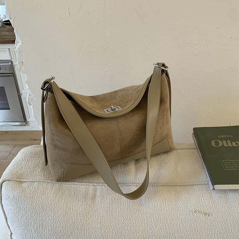Stylish Suede Lock-Clasp Versatile ShoulderCrossbody Bag