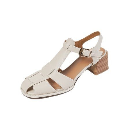 French Style Retro Closed Toe Roman Style Hollow-out Women's Sandals