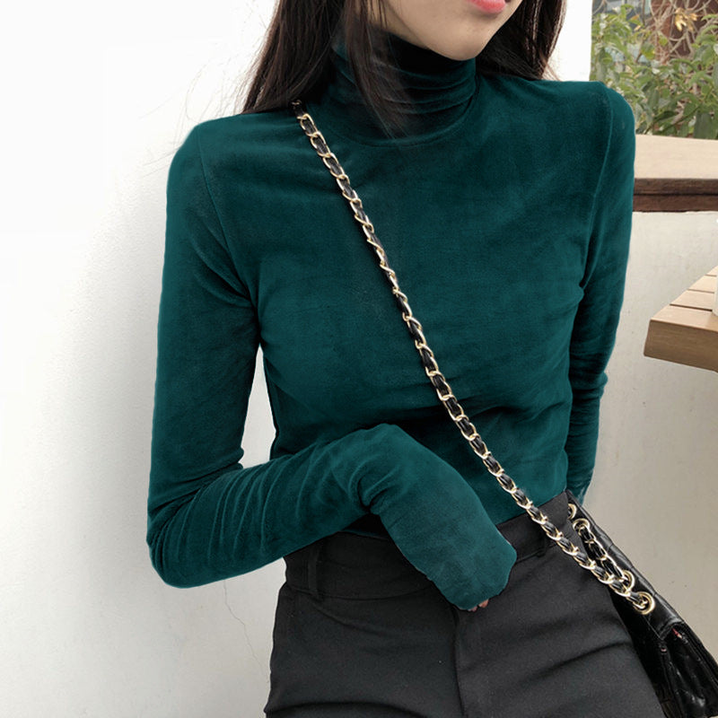 Women's Gold Velvet Turtleneck Bottoming Shirt All-matching Thickened Inner Wear