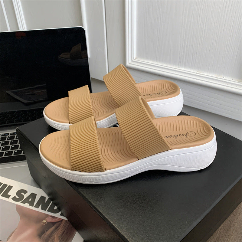 Women's Fashion Thick-soled Color Matching Double-strap Slippers