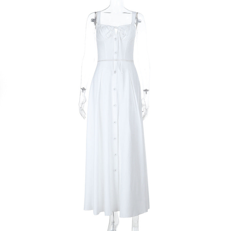 Strap Sexy Backless Waist-Cinching A-Line Dress Womens New Style Sassy Long Dress