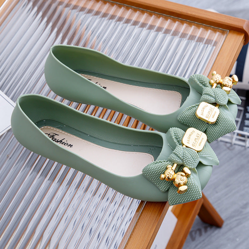 Women's Sandals Solid Color Flat Fashion Buckle Bow Summer Outdoor Casual