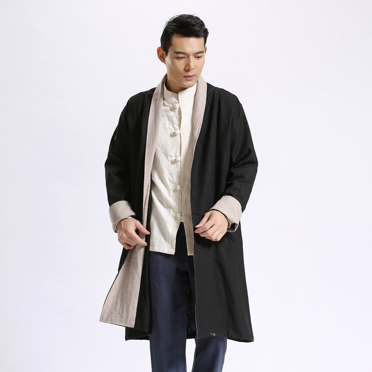 Linen solid color long men's cardigan