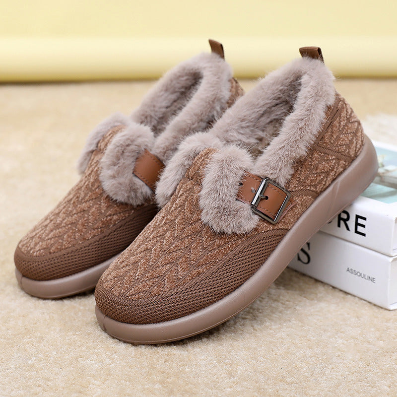 New Womens Fleece-lined Extra-thick Insulated Cotton Shoes