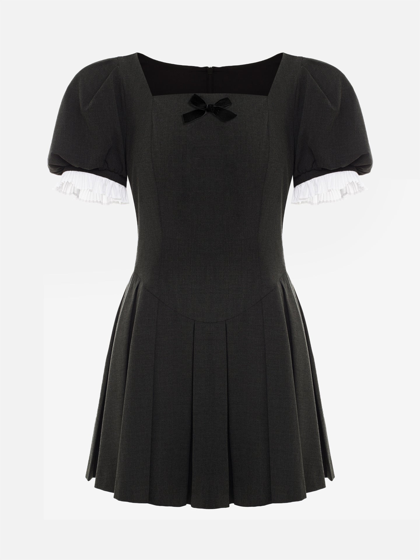 Womens Solid-Color French Square-Neck Slim-Fit Short-Sleeve Dress