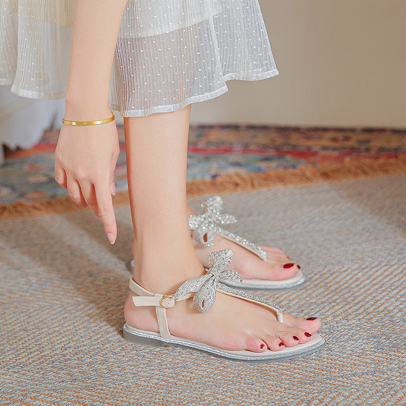 Women's Fashion Simple Bow Flat Sandals