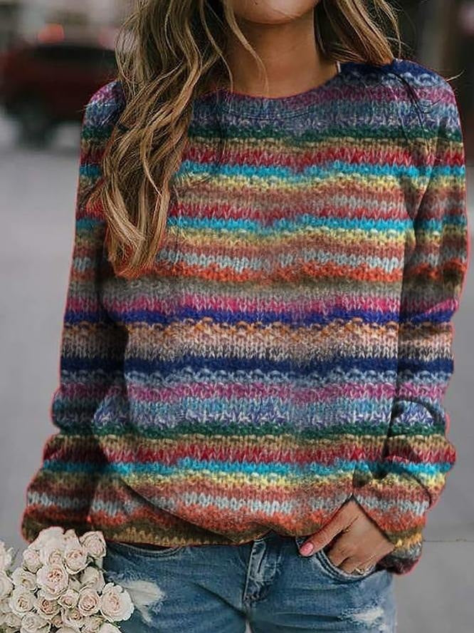 3D Printed Loose Round Neck Fashion Women's Sweater