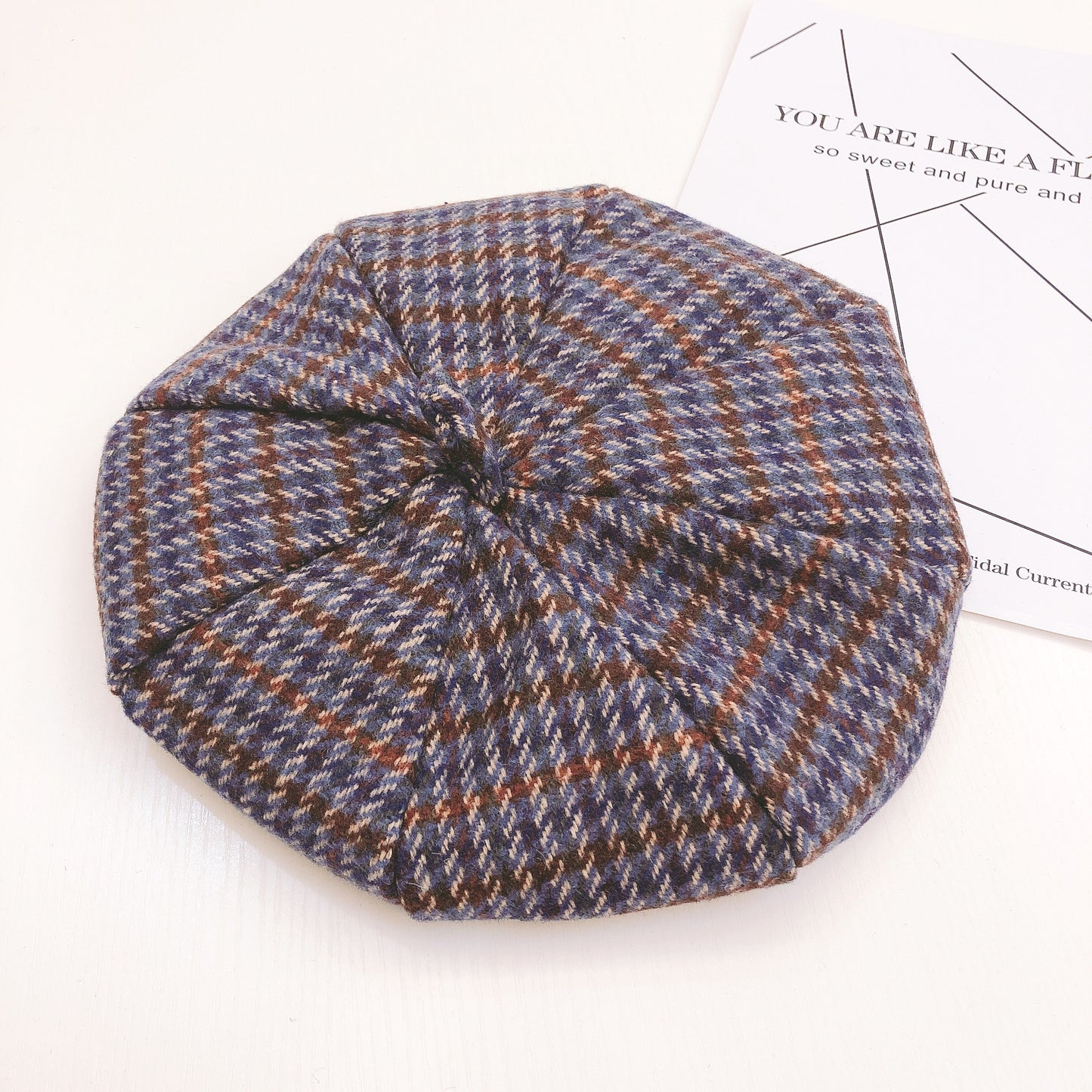 Children's Houndstooth Wool Octagon Beret
