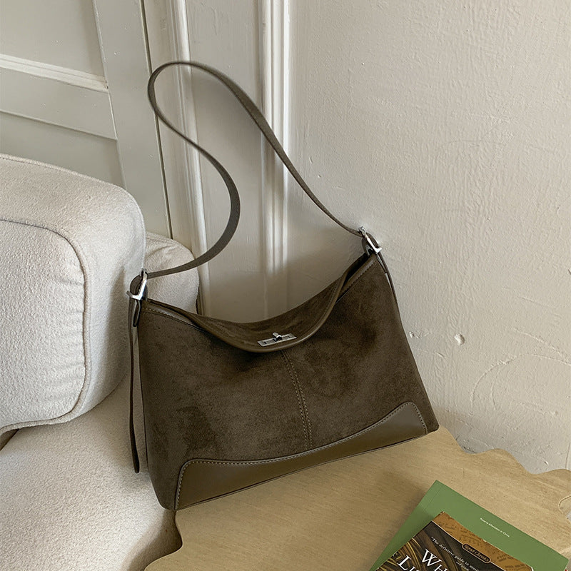 Stylish Suede Lock-Clasp Versatile ShoulderCrossbody Bag