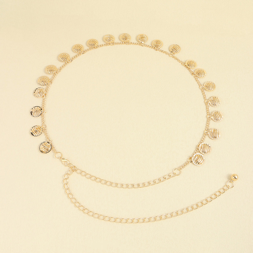 Gold Simple Hollowed-out Round Pendant Waist Chain Ladies Sweet Cool Everything Metal Body Chain Jewelry