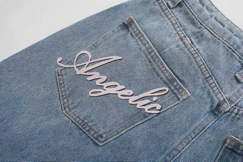Female angel print loose and thin high waist all-match denim harem pants