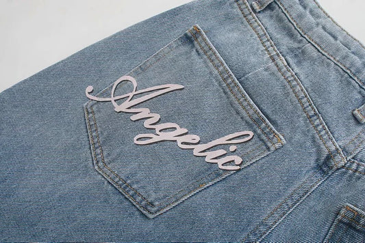 Female angel print loose and thin high waist all-match denim harem pants