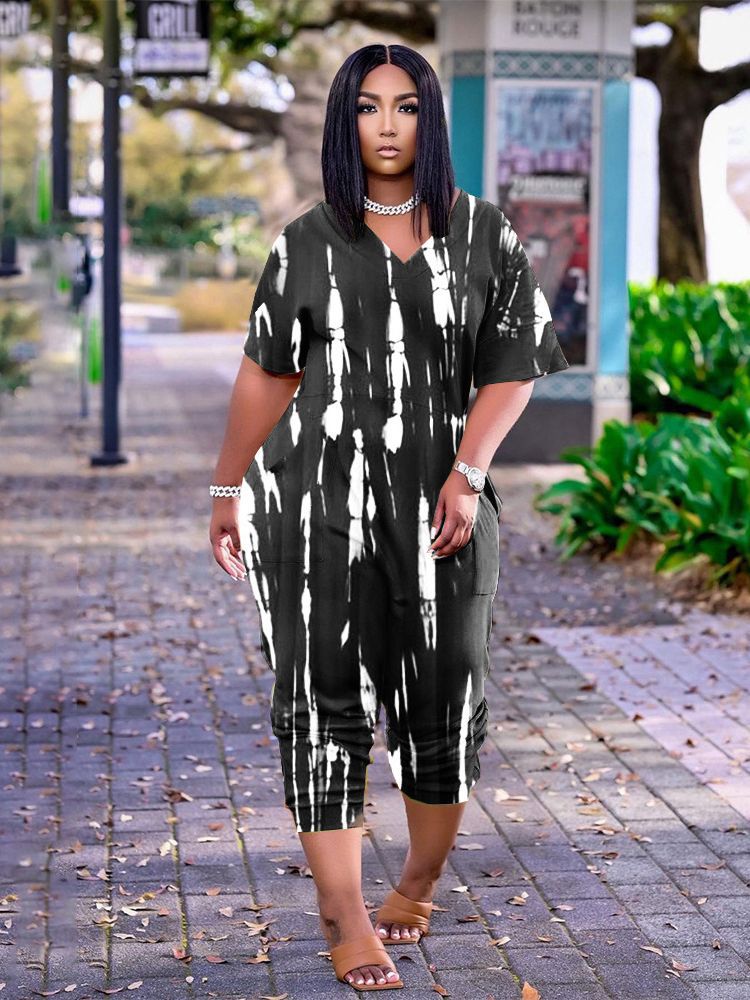 Casual Fashion Fat Woman Women's Tie-dyed Jumpsuit