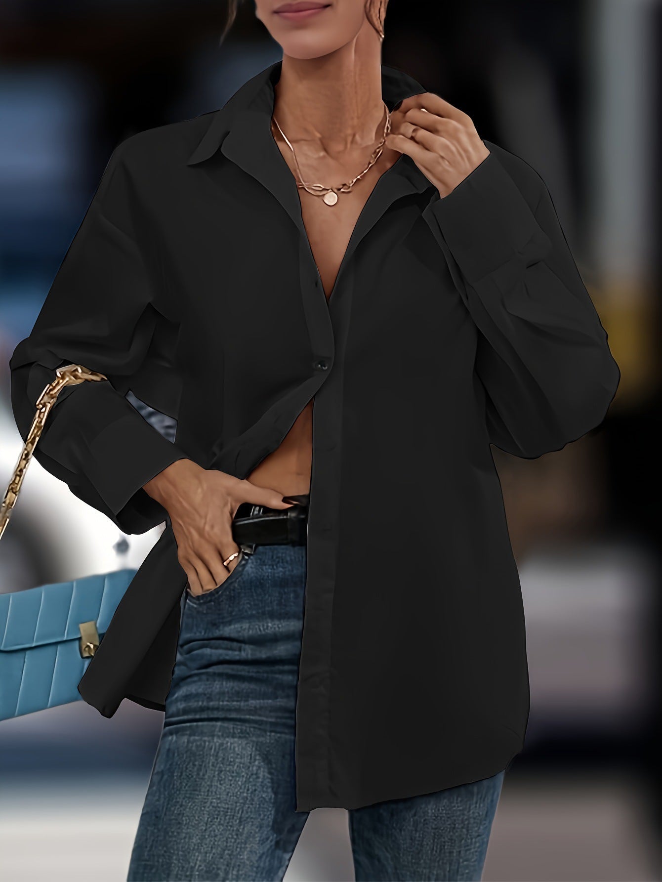 European And American Elegant Solid-color Long-sleeve Shirt