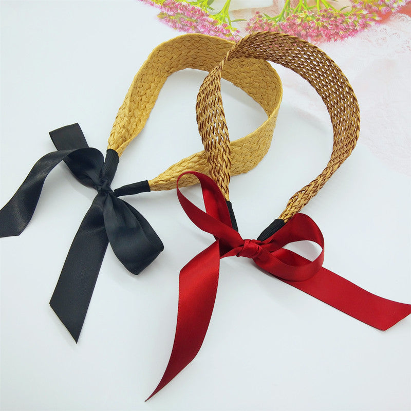 Ribbon knotted raffia woven headband