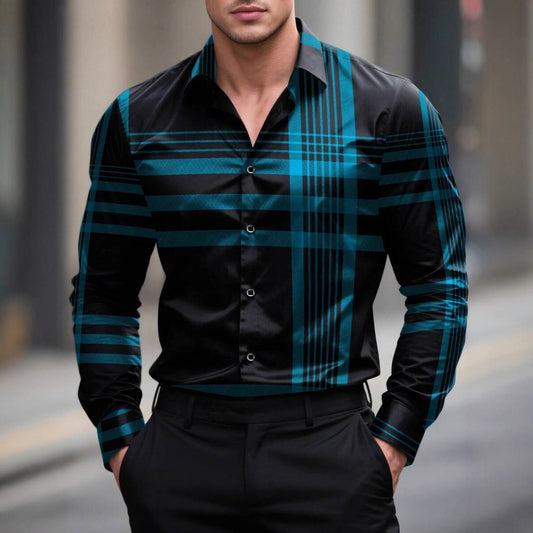 Mens Long-Sleeve Striped Digital-Print Shirt