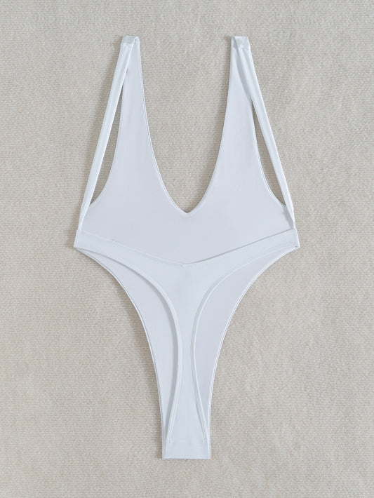 One-piece Swimsuit European And American Pure Color Swimsuit