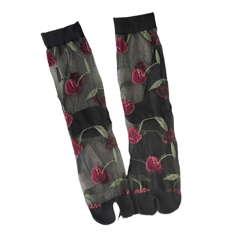 Cherry Jacquard Summer Cute Wild Thin Socks Stockings
