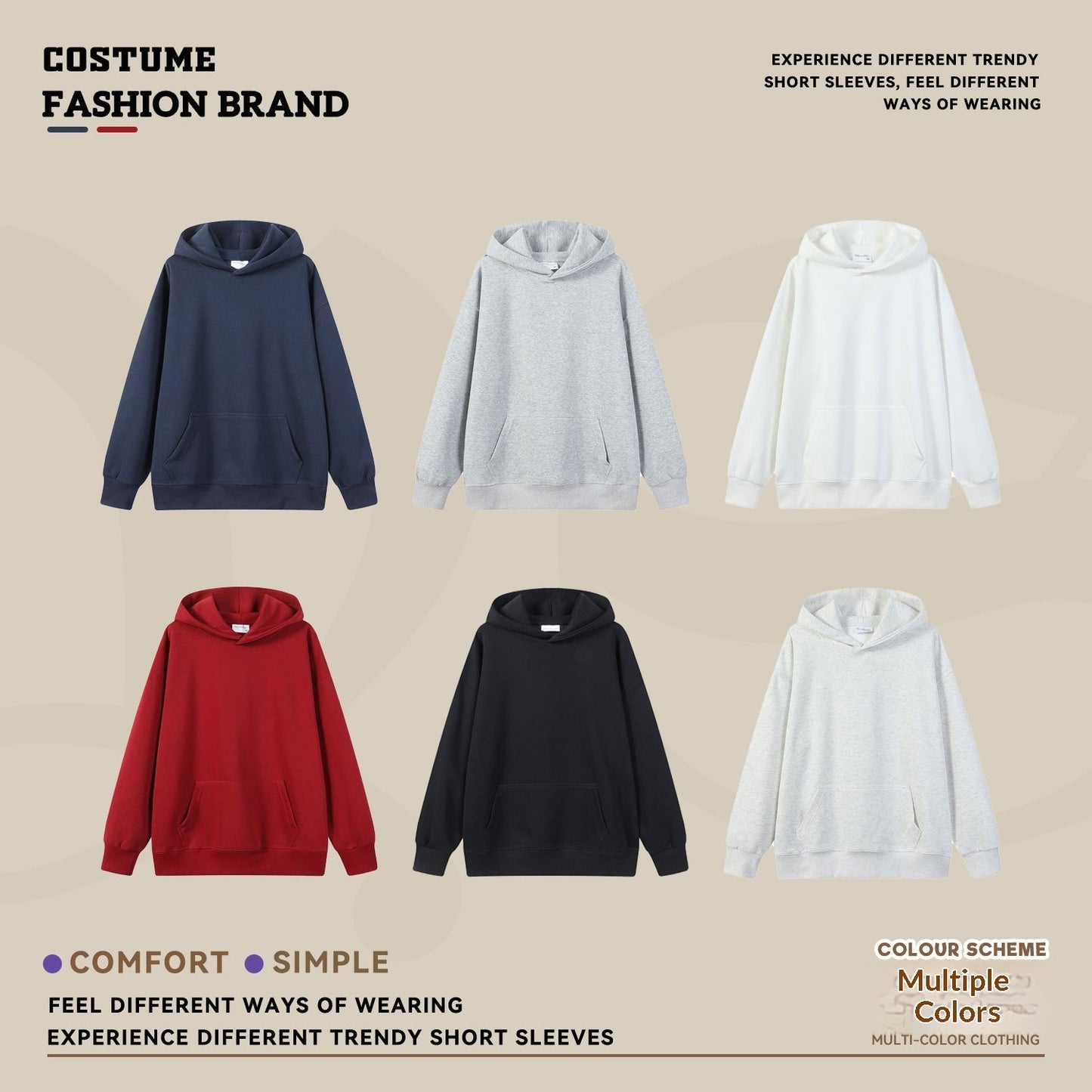 Loose-fit Drop-shoulder Design Solid-color Everyday Casual Hoodie