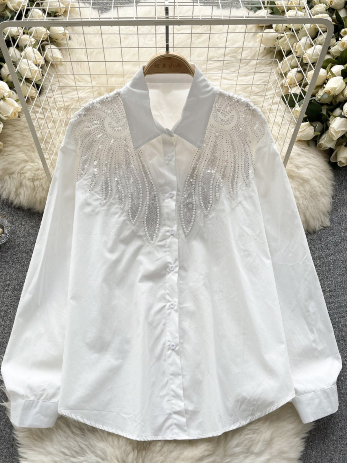 Shirt Women's Design Sense Heavy Industry Beads Sequins