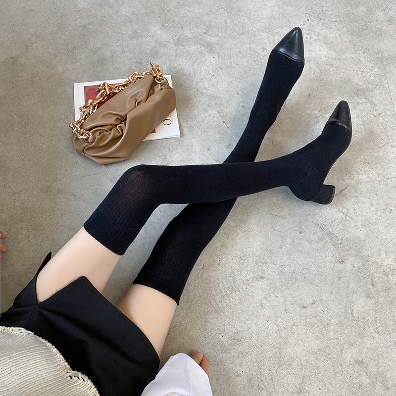 Fall New Pointed Toe Thick Heel Over The Knee Stretch Boots