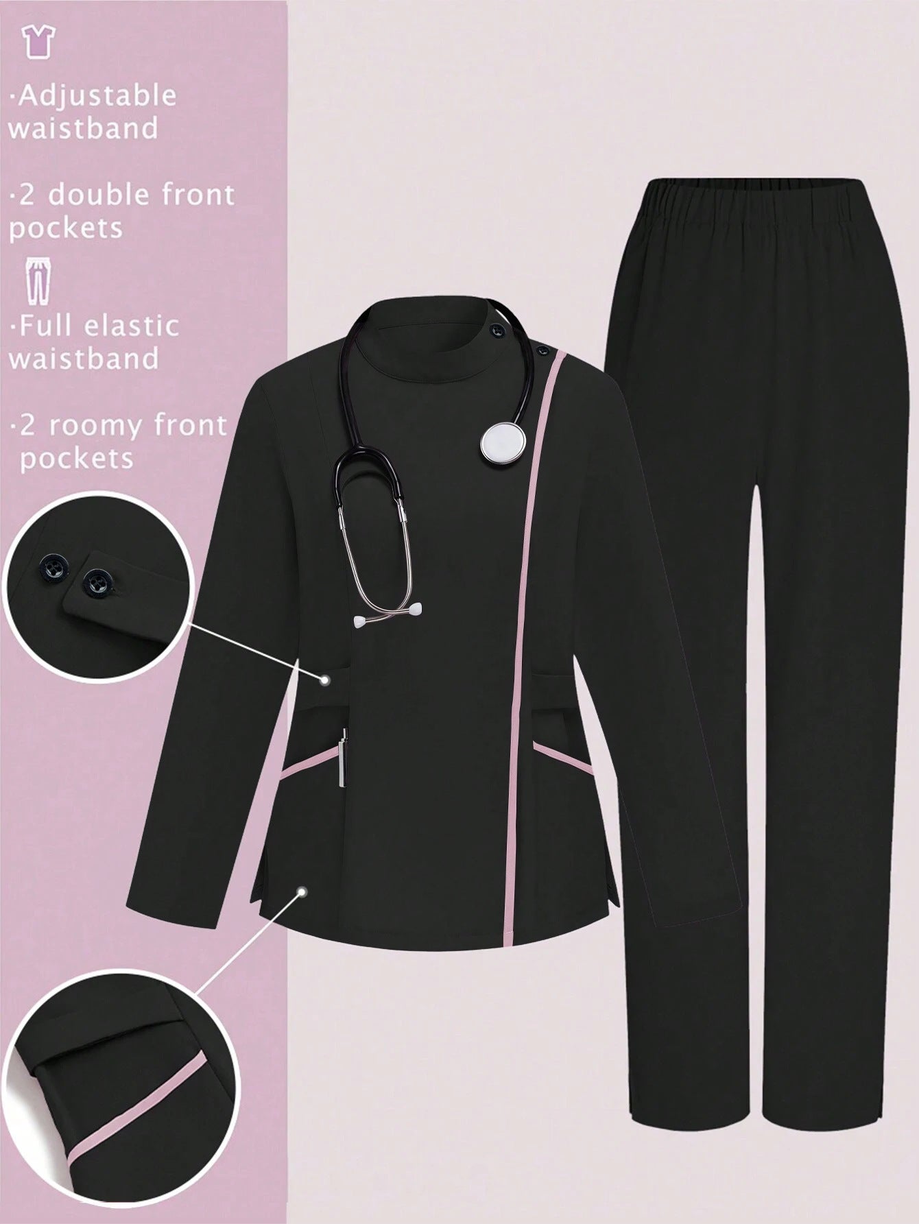 Black Small Stand-up Collar Long-sleeve Suit