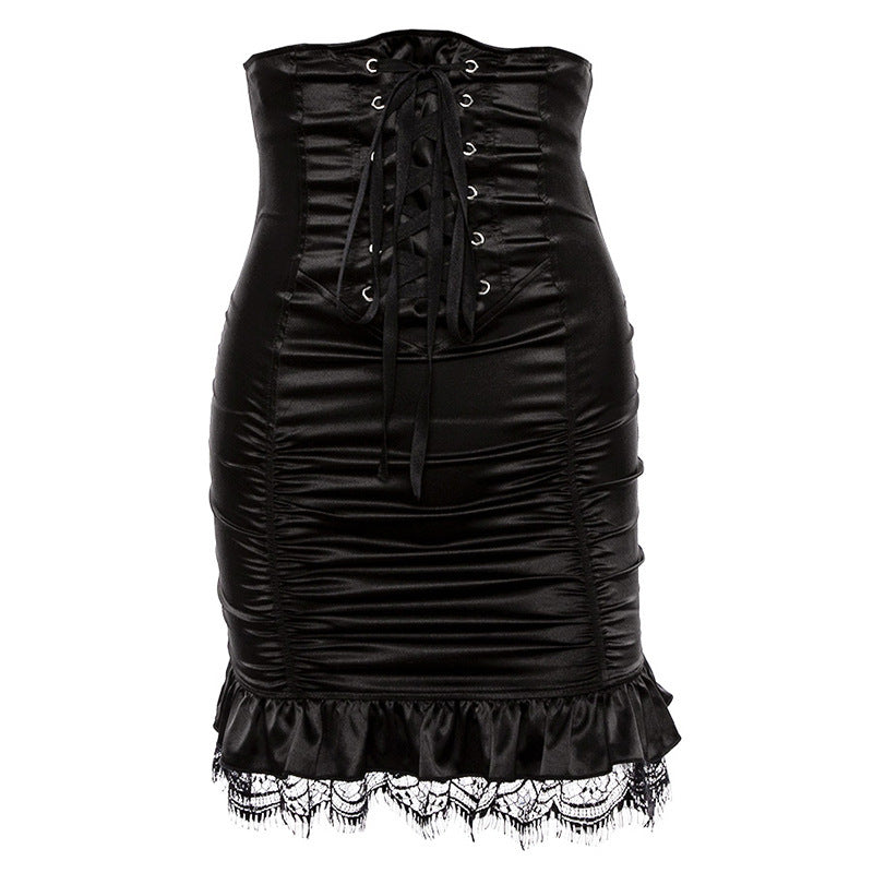 Women's Show Thin Black High Waist Sheath Stitching Skirt