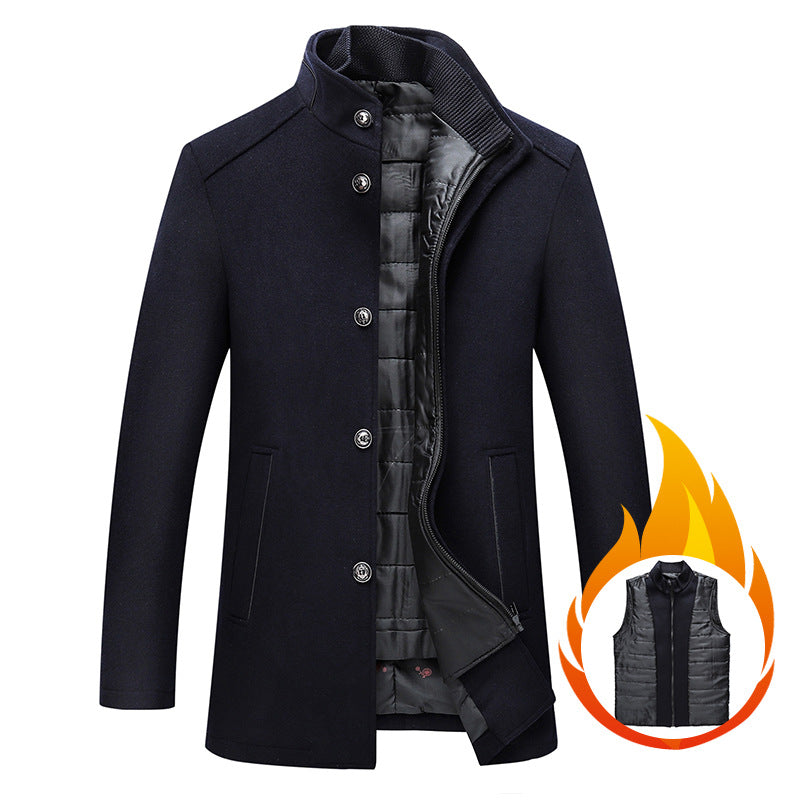 Solid Color Casual Men's Coat Woolen Overcoat