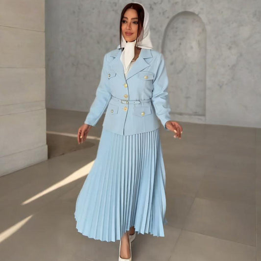 Womens Fashionable Buttoned Blazer And Skirt Set