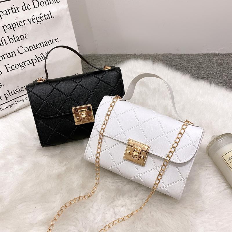 Women's Fashion Multi-grain Locking Chain Small Square Bag