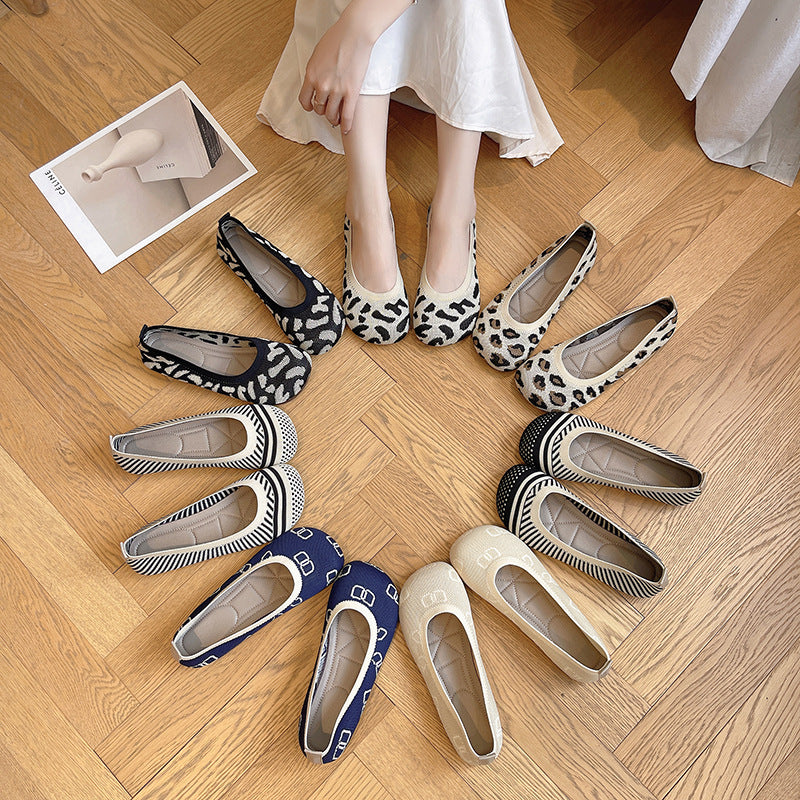 Soft Bottom Pumps Women's Knitted Woven Low-cut Flat Shoes