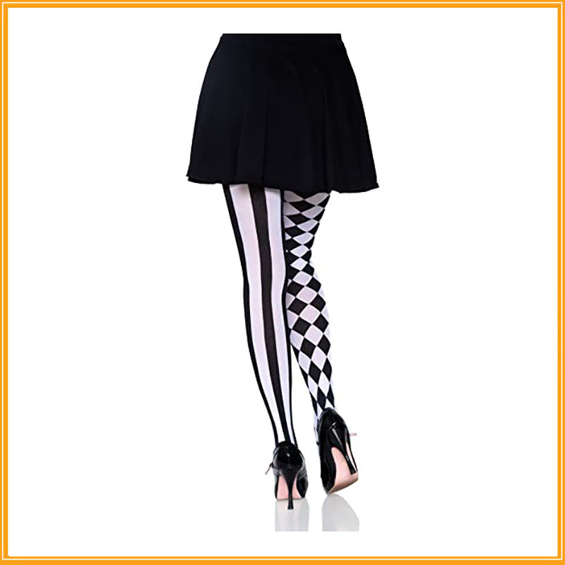 Halloween Magic Yin Yang Lodrette Striber Sort Og Hvid Klaverternede Bukser Strømpebukser