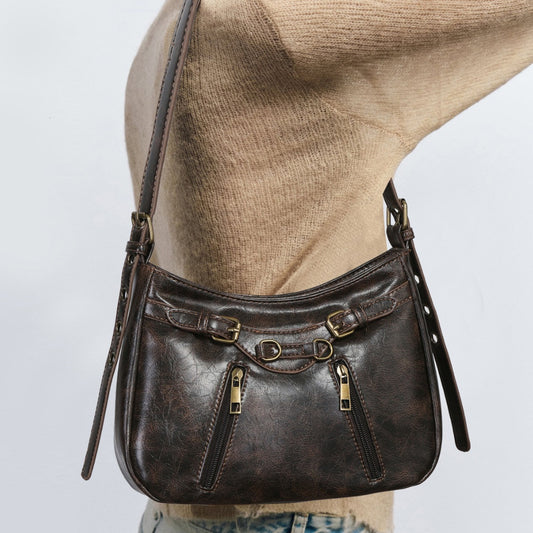 Spicy Girl Retro Style Two-tone Distressed Leather Shoulder Underarm Bag