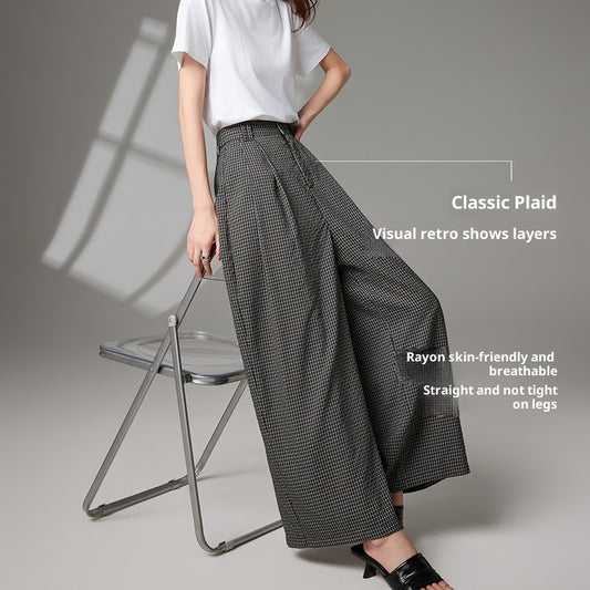 Polyester Women's Black White Gray Lattice Loose Pants