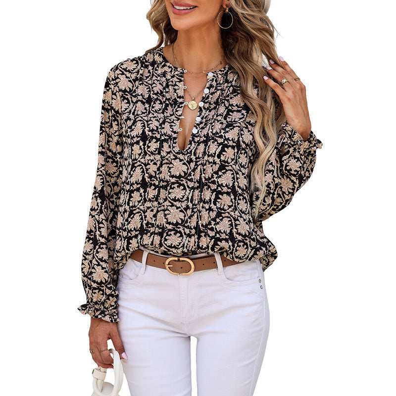 Wear Pullover Temperament Commute Style All-match Floral Print Pullover