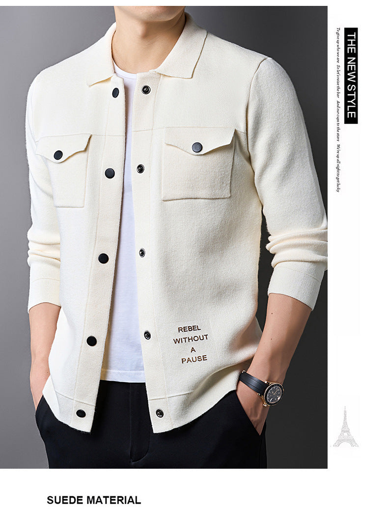 Ungdom Casual Efterår Herre Strikket Cardigan Ægte Lomme Sweater Britisk Overtøj