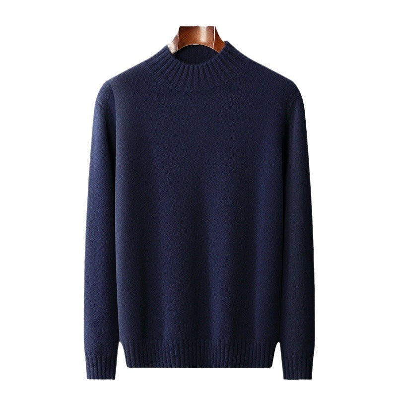 Herre Business-Casual Ensfarvet All-Match Sweater Med Halvhøj Hals