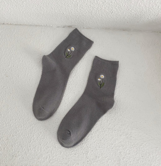 Japanese Candy Color Small Flower Embroidery Pile Socks