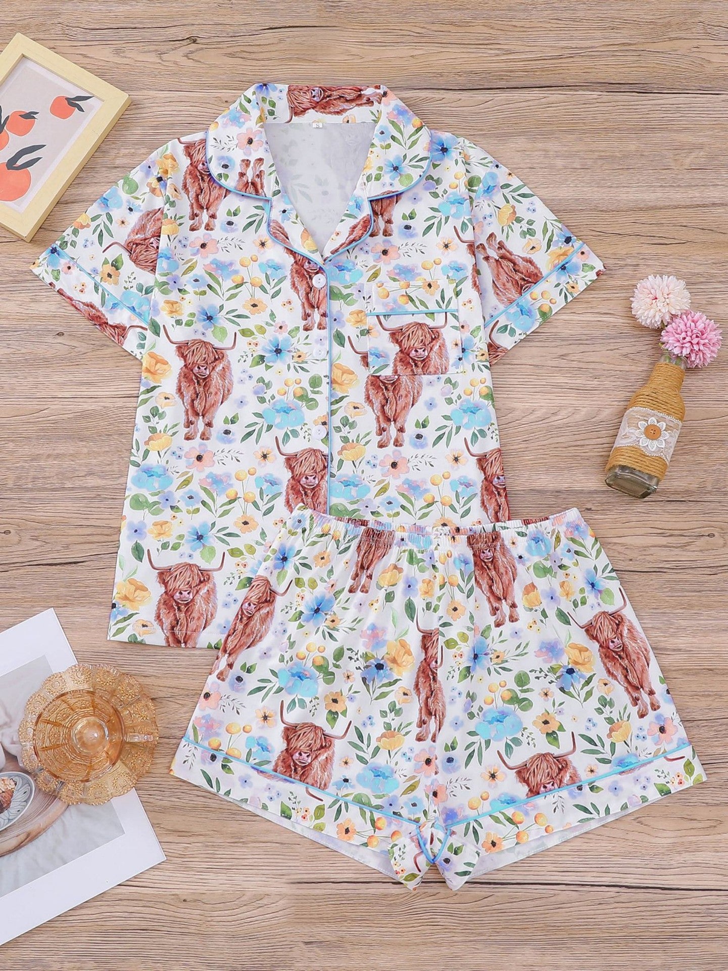 Women's Floral-print Short-sleeve Suit
