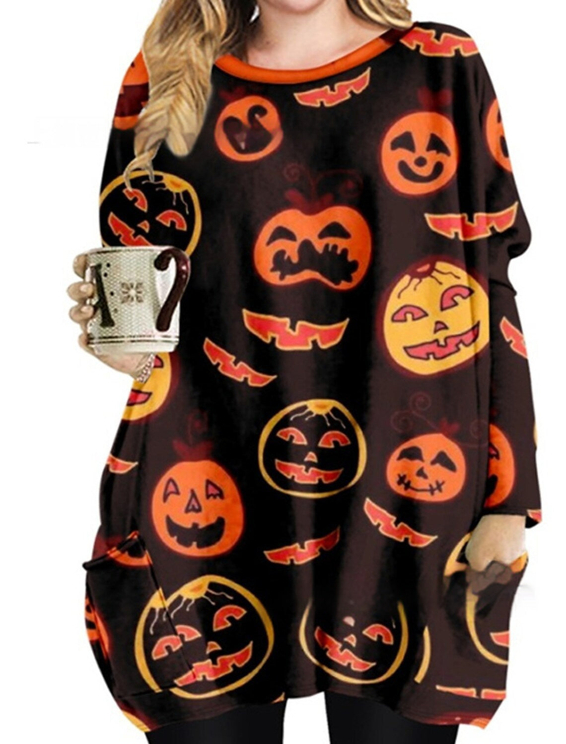 Women's Round Neck Mid-length Long-sleeved T-shirt With Pockets