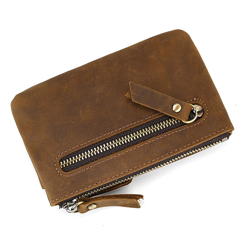 Retro Crazy Horse Leather Coin Purse With Key Ring