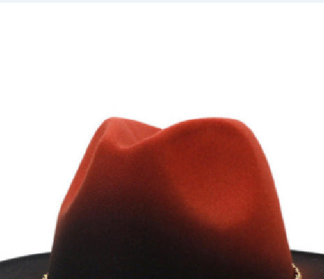 New Wide Brim Woolen Thick Gradient Two-color Top Hat