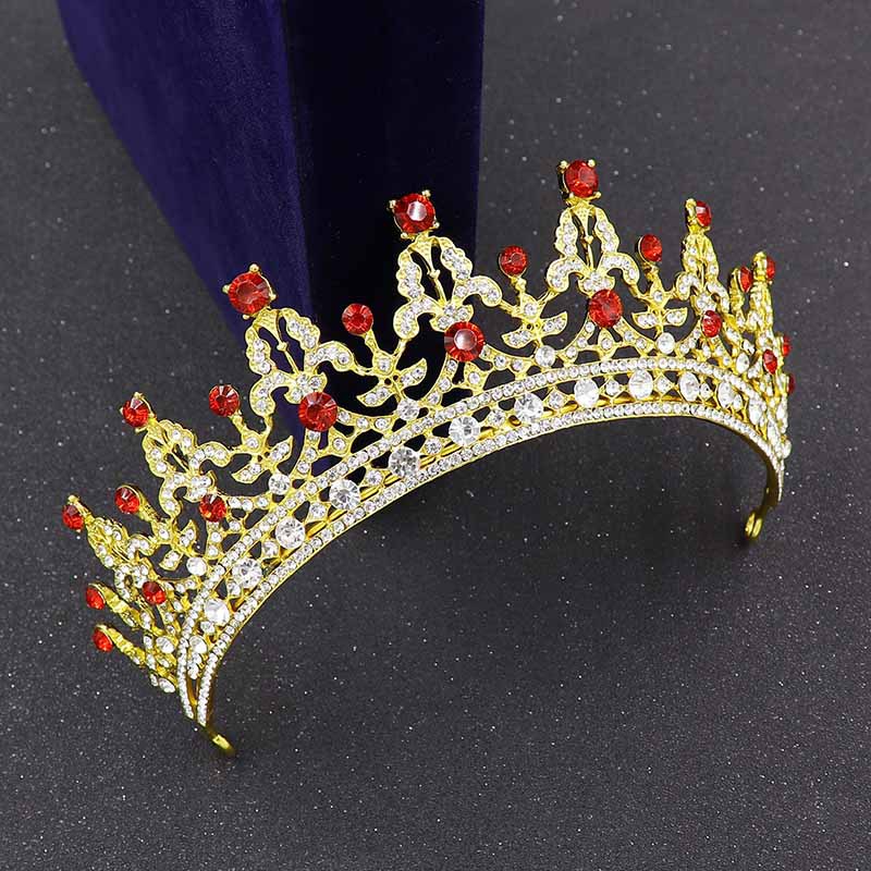 European Baroque Alloy Diamond Gold Crystal Crown Hair Ornament