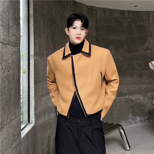 Men's Fashion Colorblock Woolen Short Jacket