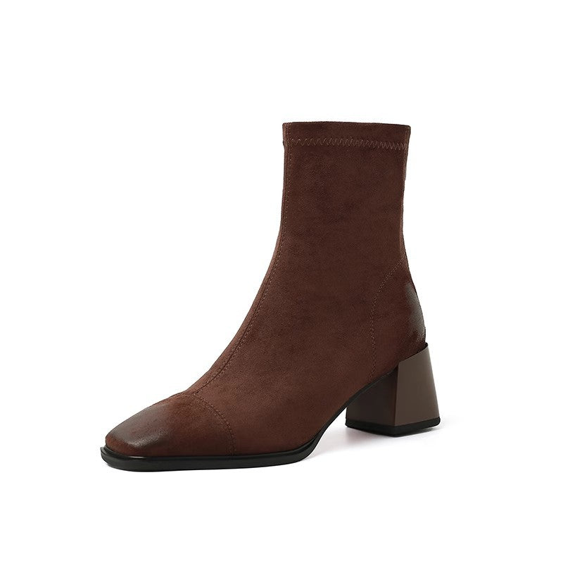 Women's Solid Color Simple Suede Chunky Heel Ankle Boots